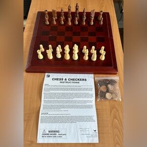 Cardinal wooden board games chess & checkers complete fold up/easy storage